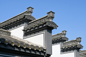 A close-up of Hui-style architecture of traditional dwellings in Southern China