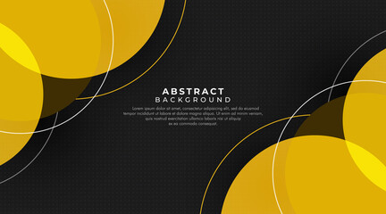 Modern abstract composition of yellow circles on black background. Simple geometric vector design concept. Technology style graphic with space for your text. Suit for poster, cover, banner, brochure