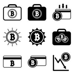 Bitcoin Flat Icon Set Isolated On White Background