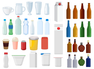 Set of bottles container concept vector template supplies disposable - obrazy, fototapety, plakaty