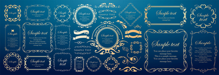 春の植物モチーフのフレームセット。ビンテージフラワー。装飾デザイン。流行りのあしらい	