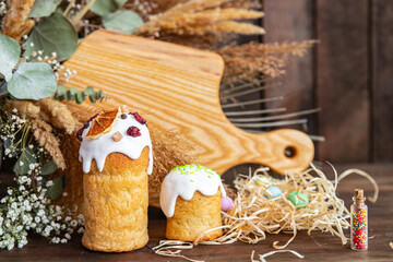 Easter cake sweet treat pastry holiday dessert kulich festive easter meal copy space food background 