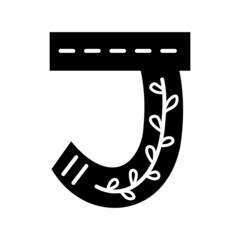 Black and white Scandinavian ornate letter J. Folk font. Letter J in Scandinavian style.