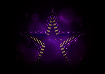 Glowing golden star, award template on the dark purple background.