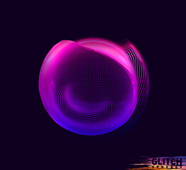 Corrupted violet point sphere. Abstract vector colorful mesh on dark background. Futuristic style card.