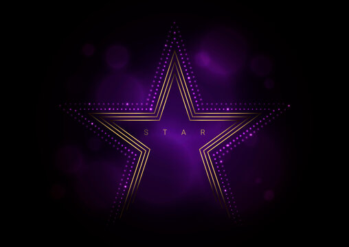 Glowing Golden Star, Award Template On The Dark Purple Background.