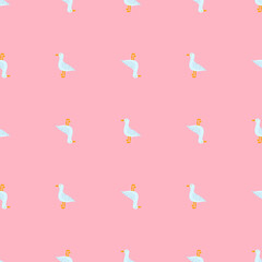 Seagulls standing seamless pattern. Background of sea birds.