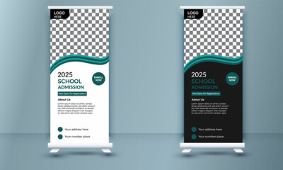 School Admission Rollup Banner, Creative Business Concept Roll-up Banner stand Print Template