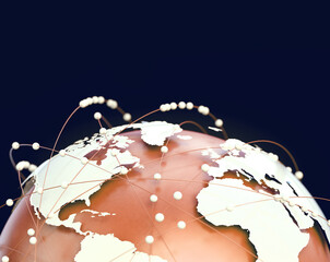 Concepto de tecnología global y red de información.Ilustración 3d. Telecomunicación global y la computación en nube y el mapa del mundo del globo. © C.Castilla