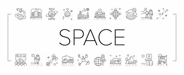Space Base New Home Collection Icons Set Vector . © vectorwin