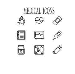 Obraz premium Medical And Health Care Doodle Icon Pack vector illustration symbol