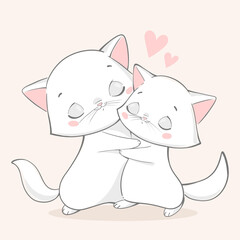 Vector illustration of valentine's day. Animals hug. cats in love.