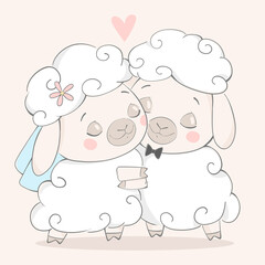 Vector illustration wedding animals. Sheep are in love.
