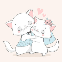 Vector illustration wedding animals. Cats in love.