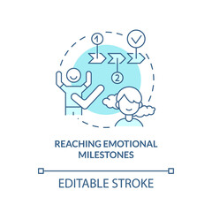 Reaching emotional milestones turquoise concept icon. Healthy social wellbeing abstract idea thin line illustration. Isolated outline drawing. Editable stroke. Arial, Myriad Pro-Bold fonts used