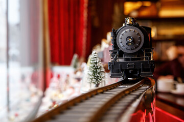 Model railroad steam locomotive and railway.