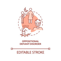 Oppositional defiant disorder terracotta concept icon. Disruptive behavior in child abstract idea thin line illustration. Isolated outline drawing. Editable stroke. Arial, Myriad Pro-Bold fonts used