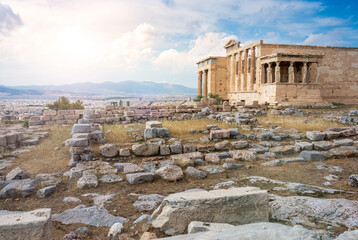 Obraz premium Erechtheion, greek ancient temple of Athena Polias - Acropolis, Athens, Greece