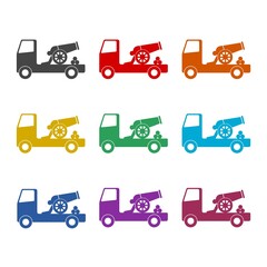 Fototapeta na wymiar Cannon truck icon or logo, color set