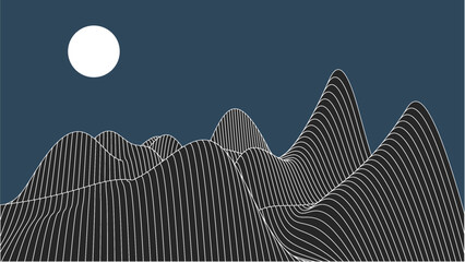 abstract elevation wavy topography strip line for concept about minimal mountain , hill , wave form. Full moon.