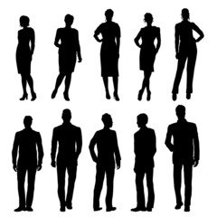Men and women business people silhouettes isolated svg vector illustration