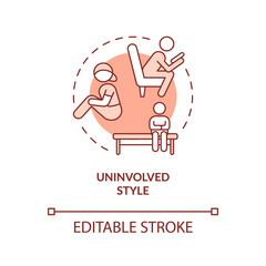 Uninvolved style terracotta concept icon. Neglectful parenting abstract idea thin line illustration. Parenthood strategy. Isolated outline drawing. Editable stroke. Arial, Myriad Pro-Bold fonts used