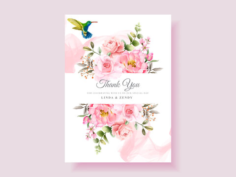 Soft pink flower wedding invitation card