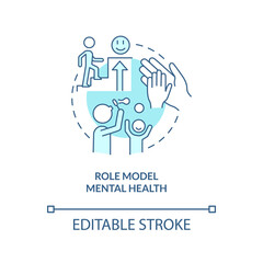 Role model mental health turquoise concept icon. Teaching empathy abstract idea thin line illustration. Mental toughness. Isolated outline drawing. Editable stroke. Arial, Myriad Pro-Bold fonts used