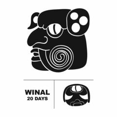 Vector icon with long count glyph from Maya calendar. Period symbol Winal