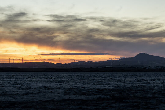 sunset over the salt lake in larnaca in cyprus