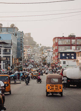 busy street in Central Monrovia, Liberia in West Africa