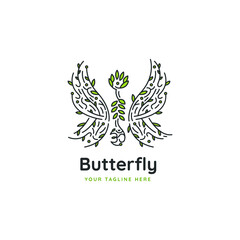 Butterfly logo concept with leaf and hinduism symbol for healthy company