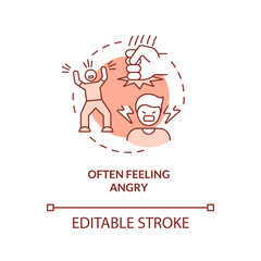 Often feeling angry terracotta concept icon. Increased moodiness in teens abstract idea thin line illustration. Isolated outline drawing. Editable stroke. Arial, Myriad Pro-Bold fonts used