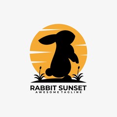 Rabbit sunset logo design vector
