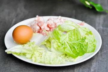egg, minced pork or ground pork and vegetable for cook