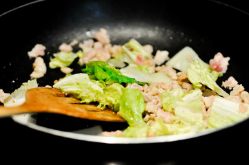 stir fried vegetable, stir fried Chinese cabbage or stir fried cabbage with minced pork or cooking food