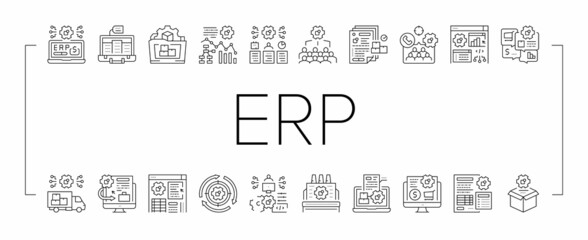 Erp Enterprise Resource Planning Icons Set Vector .