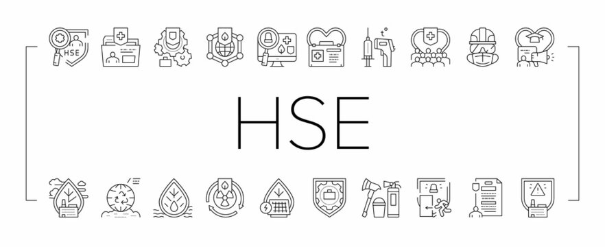 Health Safety Environment Hse Icons Set Vector .