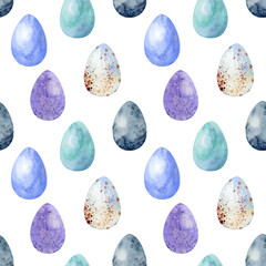 Watercolor Easter eggs seamless pattern. Happy Easter holiday background. Spring flower seamless paper