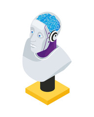 Robot Bust Isometric Composition