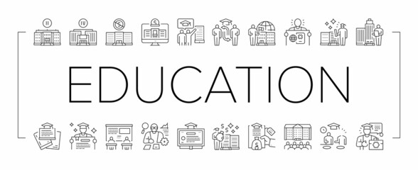 Higher Education And Graduation Icons Set Vector .