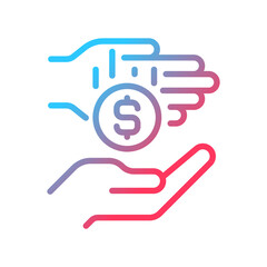 Micro-donation gradient linear vector icon. Microphilanthropy. Gifting small donations, gifts. Charitable cause. Thin line color symbol. Modern style pictogram. Vector isolated outline drawing