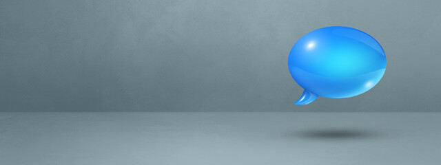 Blue speech bubble on grey banner background