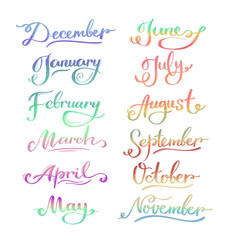 calendar lettering months hand draw january february march colorful