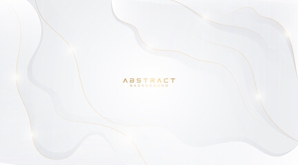 Abstract modern gray and white gradient wave background with gold light lines. Luxury and elegant shiny wavy shape template design. Smooth and clean subtle light silver vector element