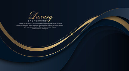 Dark blue abstract wave background with glitter golden lines. Luxury and elegant style template. Premium modern geometric wave pattern element. Suit for cover, poster, banner, website, brochure