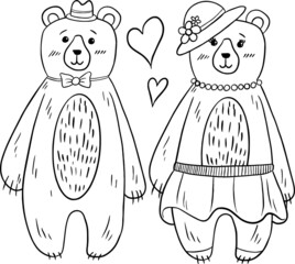 Coloring of cubs holding hands. Vector illustration
