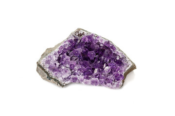 Amethyst Crystal Druse  macro mineral on white background close up
