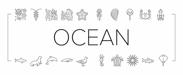 Ocean Underwater Life Collection Icons Set Vector .