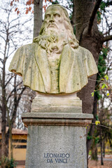 Leonardo da Vinci bust in a park in Bucharest, Romania